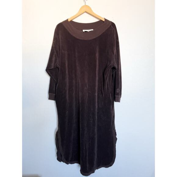 Vintage Christian Dior Dress Large Velour Lounge Brown Retro Nightshirt Comfy